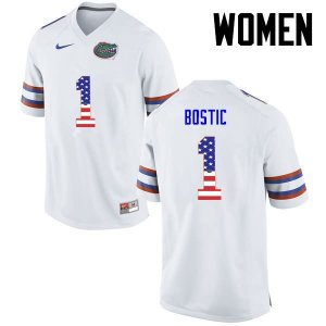 Women's Florida Gators #1 Jonathan Bostic NCAA Nike White USA Flag Fashion Authentic Stitched College Football Jersey KVU5362BF